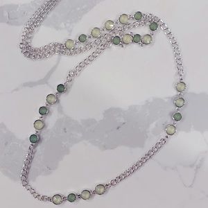 Chicos Fiesta Green Silver Tone Long Necklace